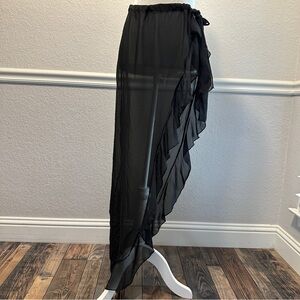 Pretty Little Thing Black Lettuce Hem Chiffon Tie Side Beach Sarong Size M